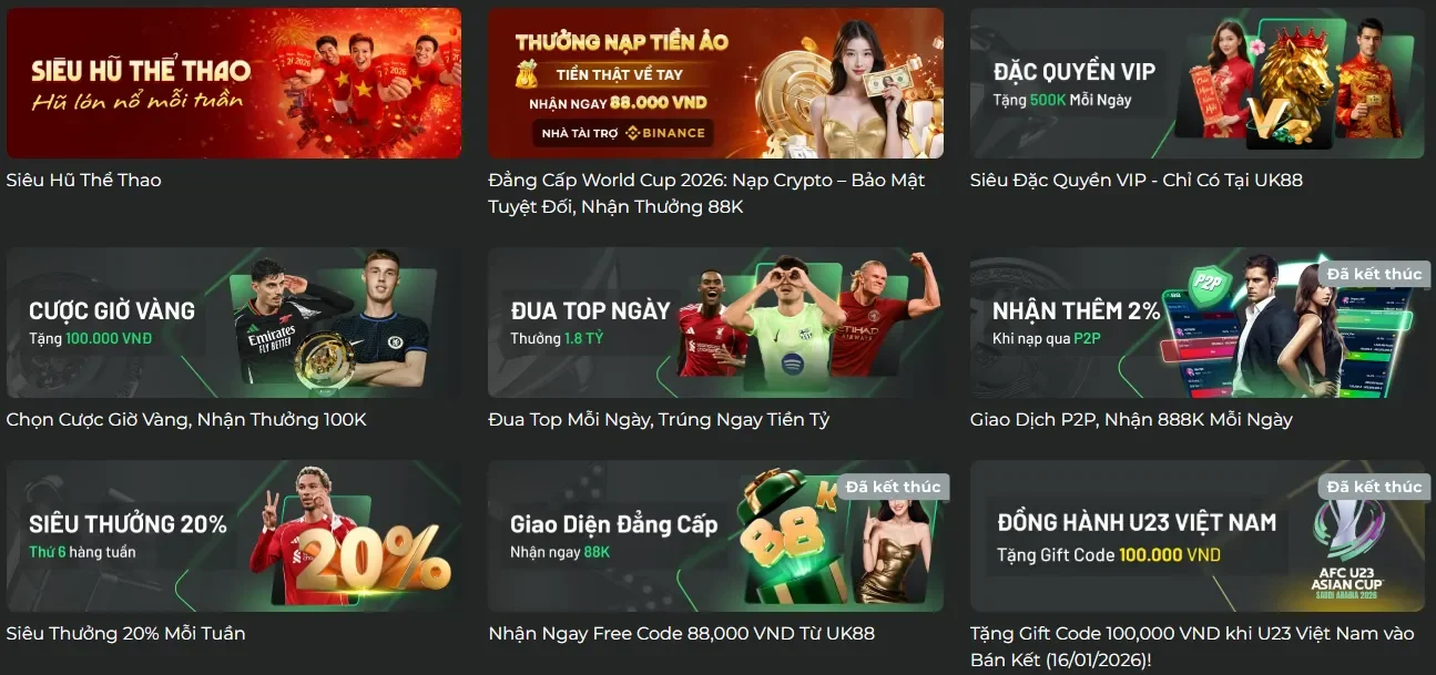 Các chương trình khuyến mãi và ưu đãi nổi bật tại UK88